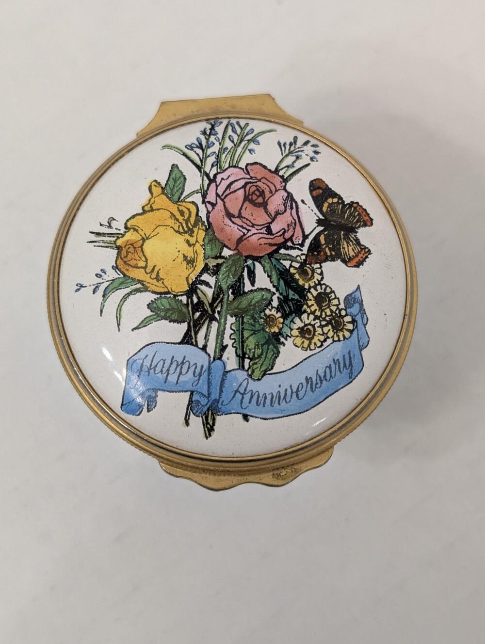 Halcyon Days Enamel Happy Anniversary Trinket Box Bilston Battersea